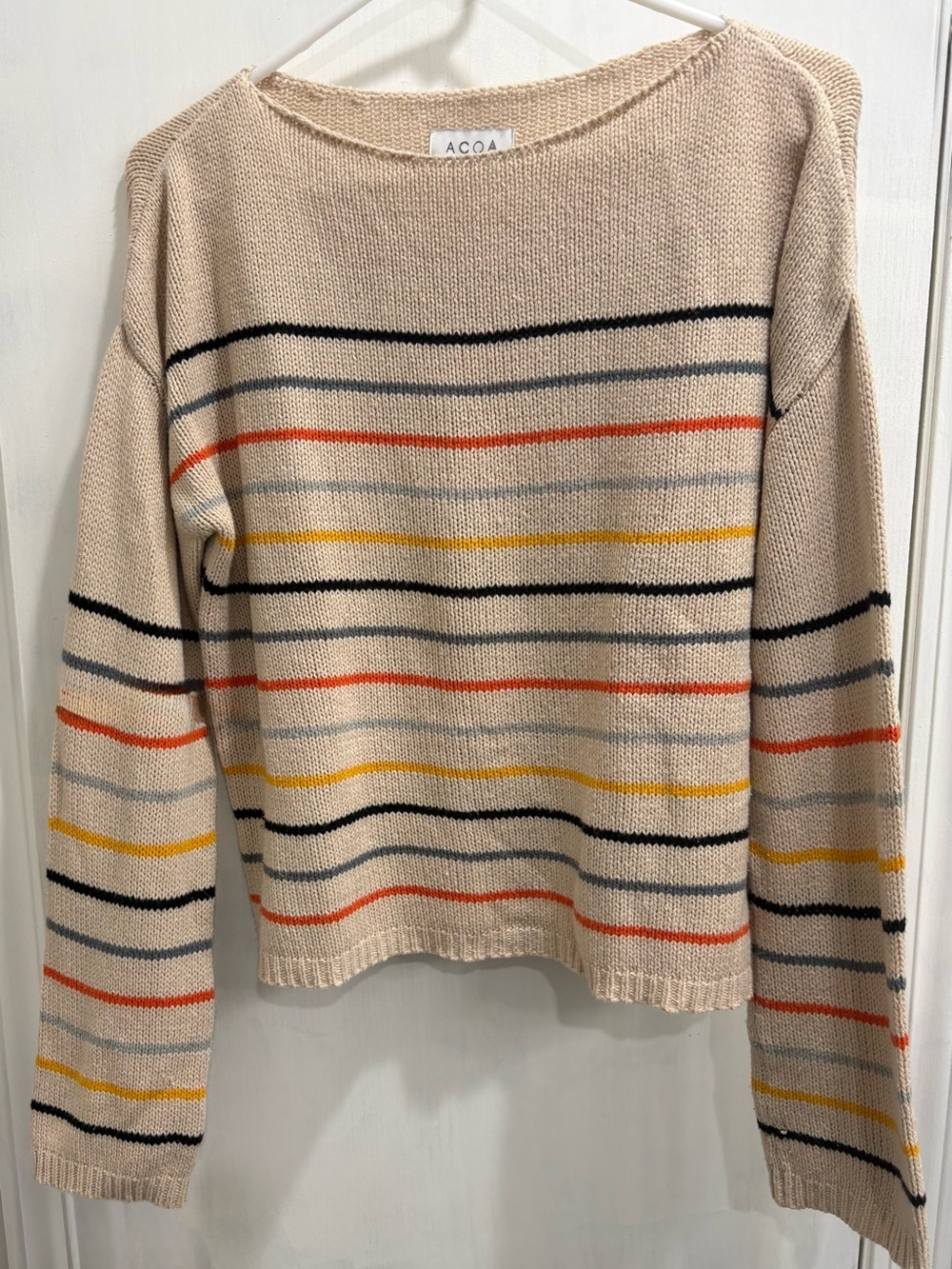ACOA Striped Knit Sweater | Cream Multi-Color Lightweight Pullover | Size Small